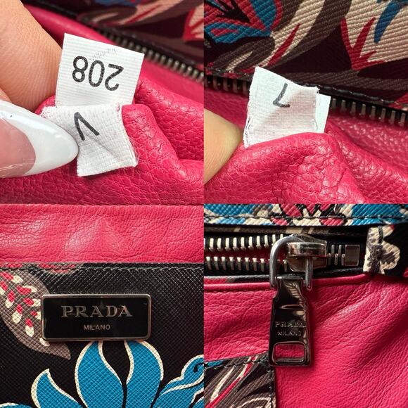 💎✨Authentic Prada Saffiano Floral Print Galleria Front Pocket Tote Black - Picture 7 of 7